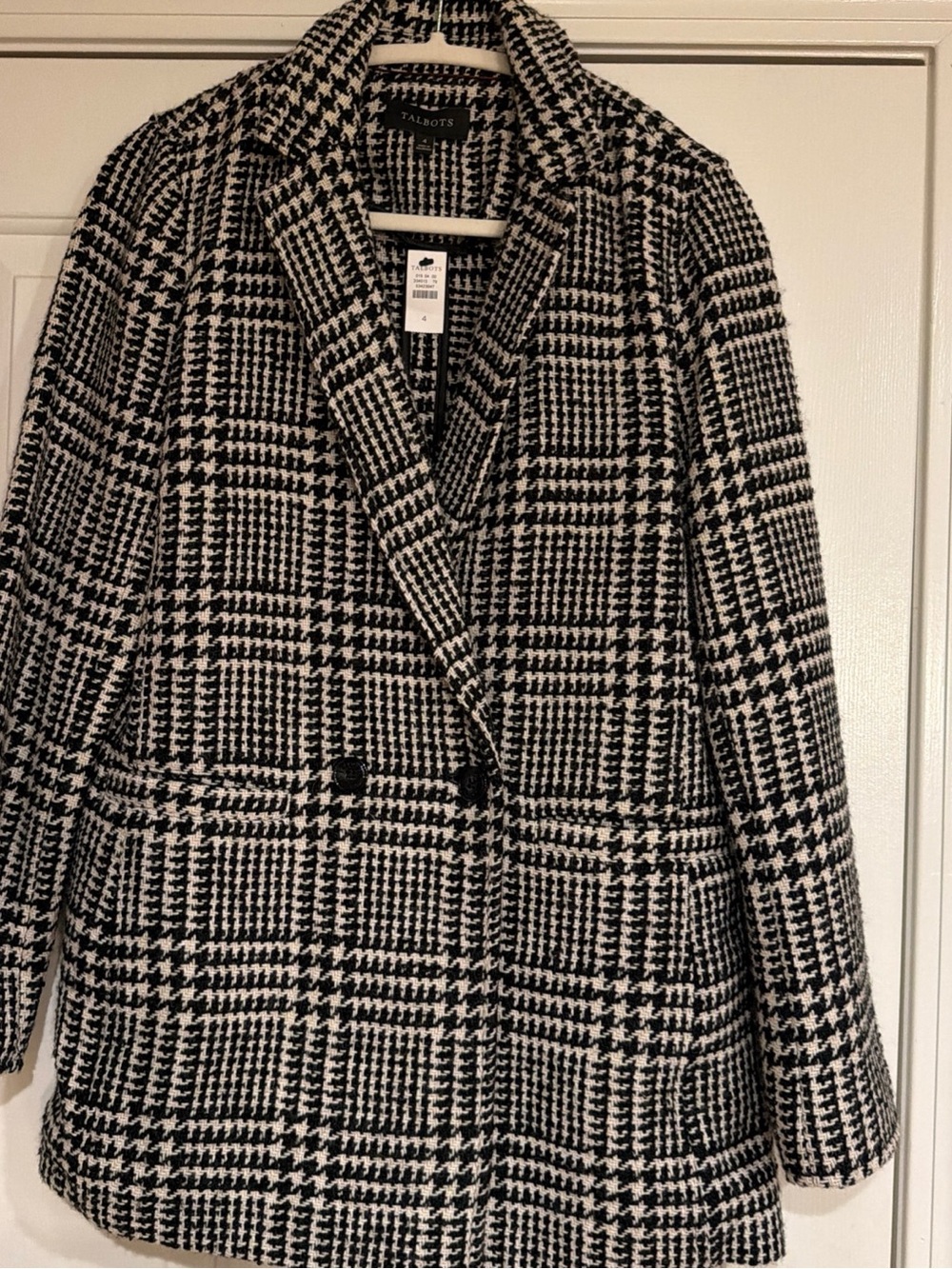 NWT Talbots  Black and White Houndstooth Double-Breasted Coat